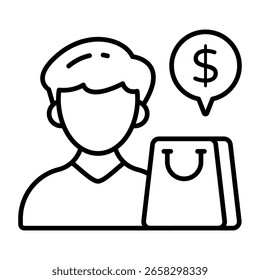 Um ícone de design único de cara de compras