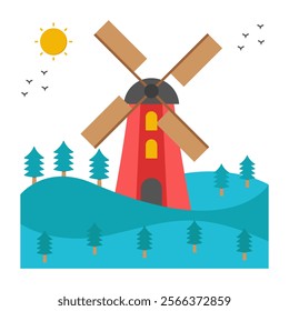 A unique design icon of windmill landscape