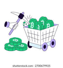 A unique design illustration of bitcoin mining cart