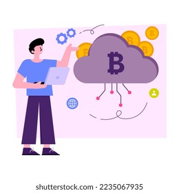 Ilustración de diseño única para la administración de bitcoin en la nube 