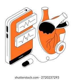 Una ilustración de diseño único de monitor de ecg móvil