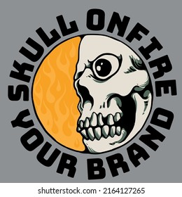 Unique design, image of a skull with a burning fire, can be used for any merchandising purposes.