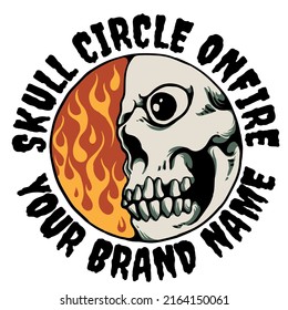 Unique design, image of a skull with a burning fire, can be used for any merchandising purposes.