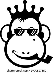 Unique design of the monkey face with the crown, sun glasses and the cigar in a very creative style.