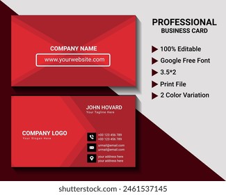 Unique design professional business card. Red color combination.