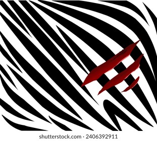 A unique design for a zebra skin pattern with carnivore claw scars on one side, for illustration