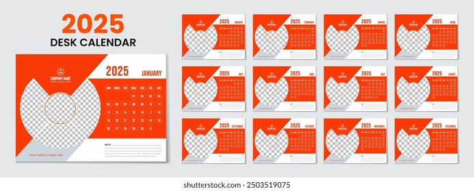 Plantilla de diseño de calendario de escritorio único 2025 con 12 meses incluido Año Nuevo