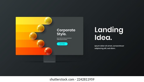 Unique desktop mockup site screen layout. Bright website design vector illustration.