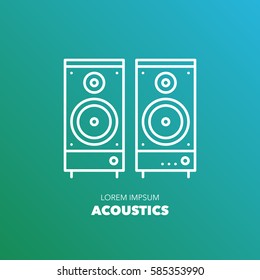 Unique detailed thin line logo for your event or business. Office or home technic and electronic device logo. Pair of acoustic system. Vector illustration element.