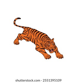 Unique and Detailed Tiger Vector Artwork in Flat Design on a White Background, Ideal for Print and Online Use