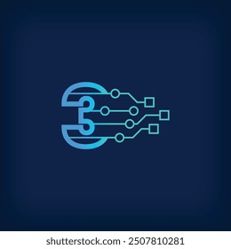 Unique digital 3 number sign logo. Creative corporate technical, digital and connection logo template. vector