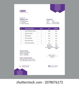 Unique digital company agency invoice vector design template