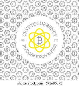 Unique digital money and bitcoin logo on seamless pattern with various icons and symbols vector illustration