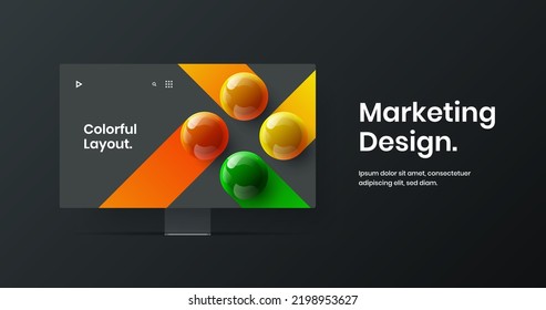 Unique display mockup landing page template. Premium presentation design vector illustration.