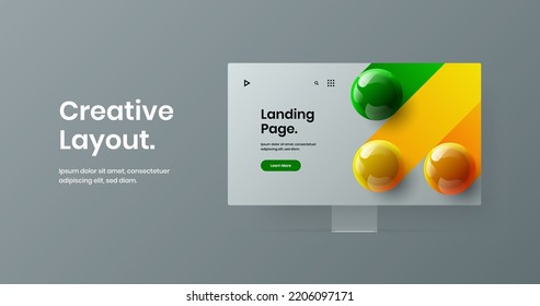 Unique display mockup presentation template. Clean banner vector design concept.