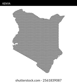 Unique dot pattern representation of Kenya showcasing its geographical layout and features artistically.