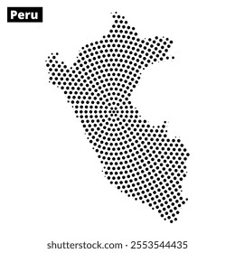 A unique dot representation of Peru outlines its geographical shape, showcasing the country's distinct features across the map.