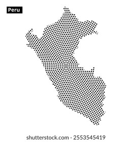 A unique dot representation of Peru outlines its geographical shape, showcasing the country's distinct features across the map.