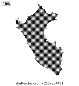 A unique dot representation of Peru outlines its geographical shape, showcasing the country's distinct features across the map.