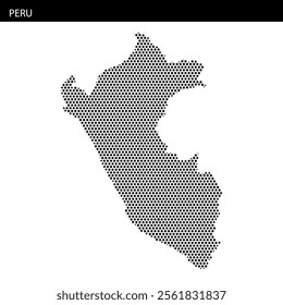 A unique dot representation of Peru outlines its geographical shape, showcasing the country's distinct features across the map.