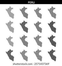 A unique dot representation of Peru outlines its geographical shape, showcasing the country's distinct features across the map.