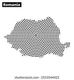 A unique dotted representation of Romania showcases the country’s geographical outline and shape artistically.