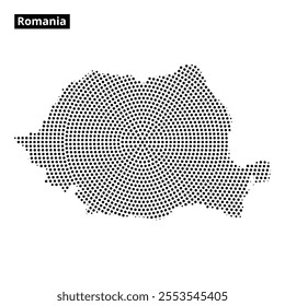 A unique dotted representation of Romania showcases the country’s geographical outline and shape artistically.