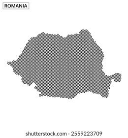 A unique dotted representation of Romania showcases the country’s geographical outline and shape artistically.