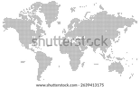 Unique dotted world map with circular shapes and halftone textures. Ideal for global awareness campaigns or designs. Realistic dotted world map feathering abstract country boundary in dotted shape