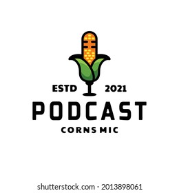 Unique Double Meaning Logo Combination of Microphone And Corn.Suitable for Creative Industries, Podcast,T Shirt,Sticker,etc