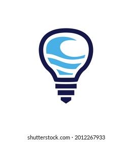Unique Double Meaning Logo Design Combination of Wave And Lamp