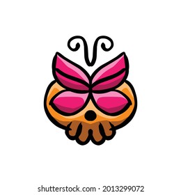 Unique Double Meaning Logo Vector Design of Skull And Butterfly .Suitable for Creative Industries ,T Shirt,Sticker,etc