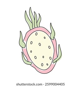 Unique dragon fruit with vibrant green leaves displayed against a clean white background
