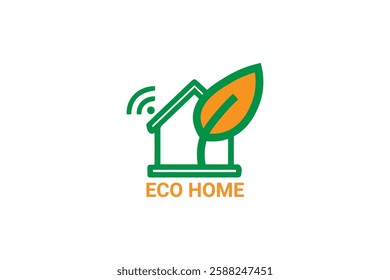 Unique ECO HOME,RETAIL LOGO, GLOSSARY LOGO, SUSTAINABLE ECO HOME,Smarthome with leaf logo