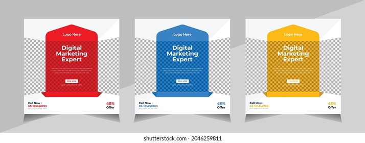 Unique Editable Modern Social Media banner Design, Business Social Media Post Template, Web Banner, Red, Blue, Yellow Color