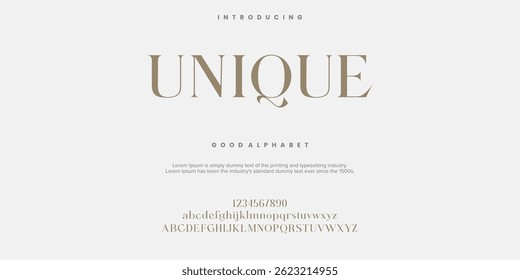 Letra Elegante Exclusiva Letras Maiúsculas Minúsculas E Número. Clássico Lettering minimal Fashion Designs. Tipografia modernas fontes serif conceito vintage decorativo regular. ilustração vetorial