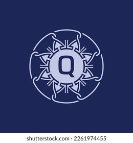unique and elegant initial letter Q alphabet circle ornamental emblem logo
