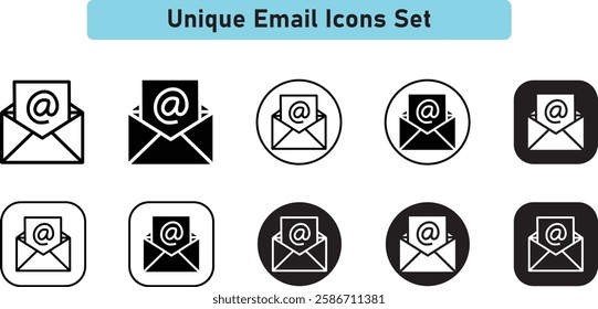 Unique Email Icons Set. envelope, message, email icon, Mail icon button sign, E-Mail, Letter, Mail, Mailbox, vector illustration.