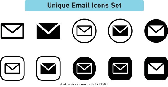 Unique Email Icons Set. envelope, message, email icon, Mail icon button sign, E-Mail, Letter, Mail, Mailbox, vector illustration.