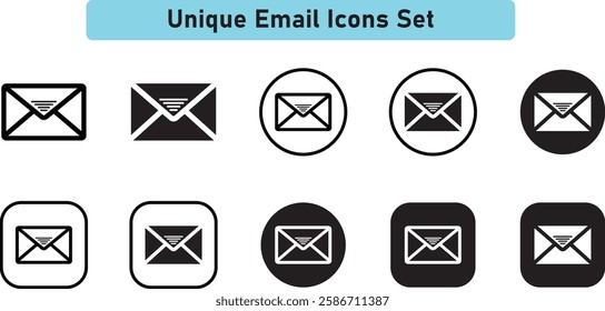 Unique Email Icons Set. envelope, message, email icon, Mail icon button sign, E-Mail, Letter, Mail, Mailbox, vector illustration.