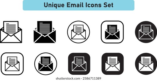 Unique Email Icons Set. envelope, message, email icon, Mail icon button sign, E-Mail, Letter, Mail, Mailbox, vector illustration.