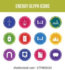 Unique energy vector glyph icon set