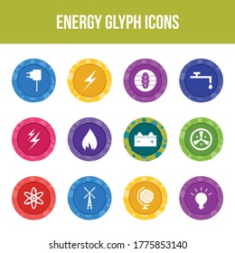 Unique energy vector glyph icon set