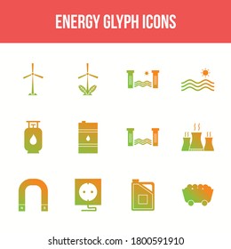 Unique energy vector glyph icon set