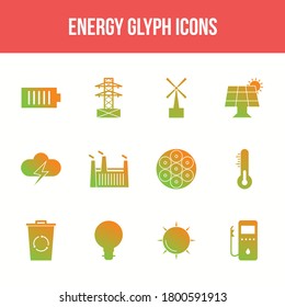 Conjunto de iconos de glifos vectoriales de energía único