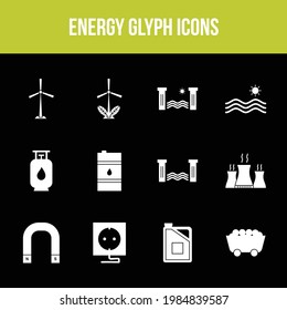 Unique energy vector glyph icon set