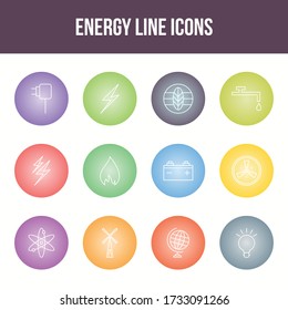 Conjunto de iconos de línea de vector de energía único