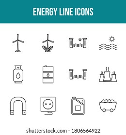 Unique energy vector line icon set