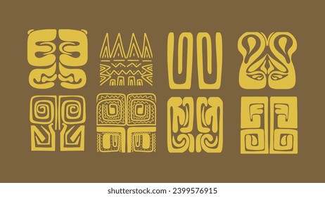 Unique ethnic folklore tribal ornament set. Abstract shapes set. African elements. Vector illustration. 