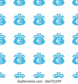 Unique Euro purse white and blue seamless pattern for web design. Vector symbol